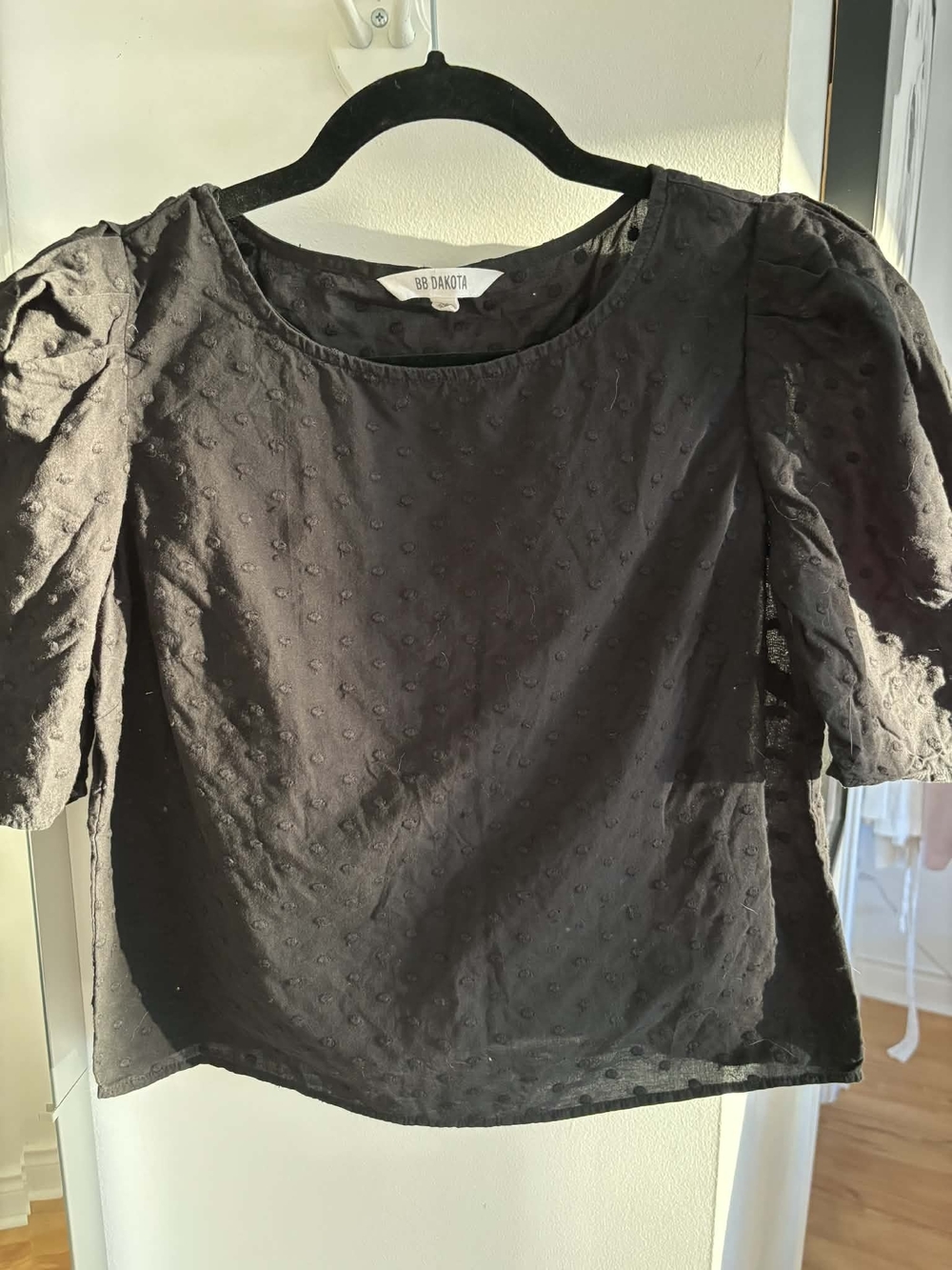 BB Dakota Black Swiss Dot Puff Sleeve Blouse